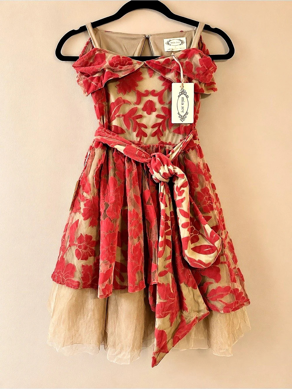 Girls Mia Joy Floral Mini Dress in Red & Tan Size 7 NWT